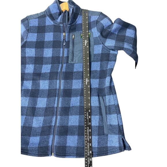 L.L.Bean Women's Sweater Fleece Jacket Full Zip Gingham Blue Size MED Granola - Picture 8 of 13